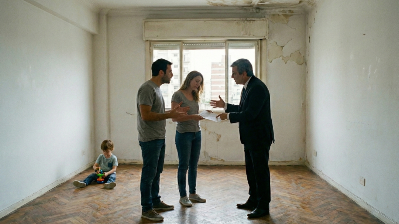 Negociación de alquiler - familia con agente inmobiliario